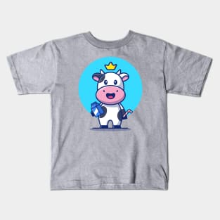 Cute Cow Holding Milk Box And Straw Kids T-Shirt